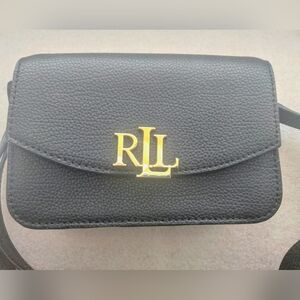 Ralph Lauren Gold Logo Black Leather Bag
